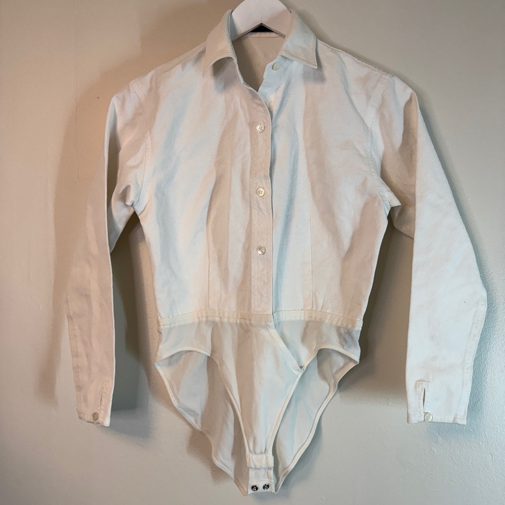 Donna Karan White Button-Down Collared Bodysuit U… - image 1